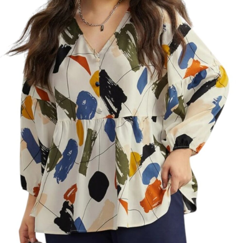 BloomChic Brush Print Button Detail Elastic Cuffs… - image 1